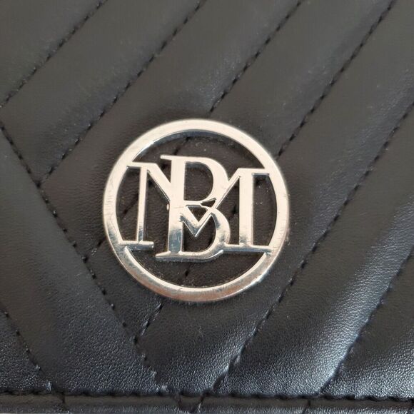 Badgley Mischka Crossbody Studio Bag Black Vegan Leather Logo Quilted Chain - Picture 9 of 10